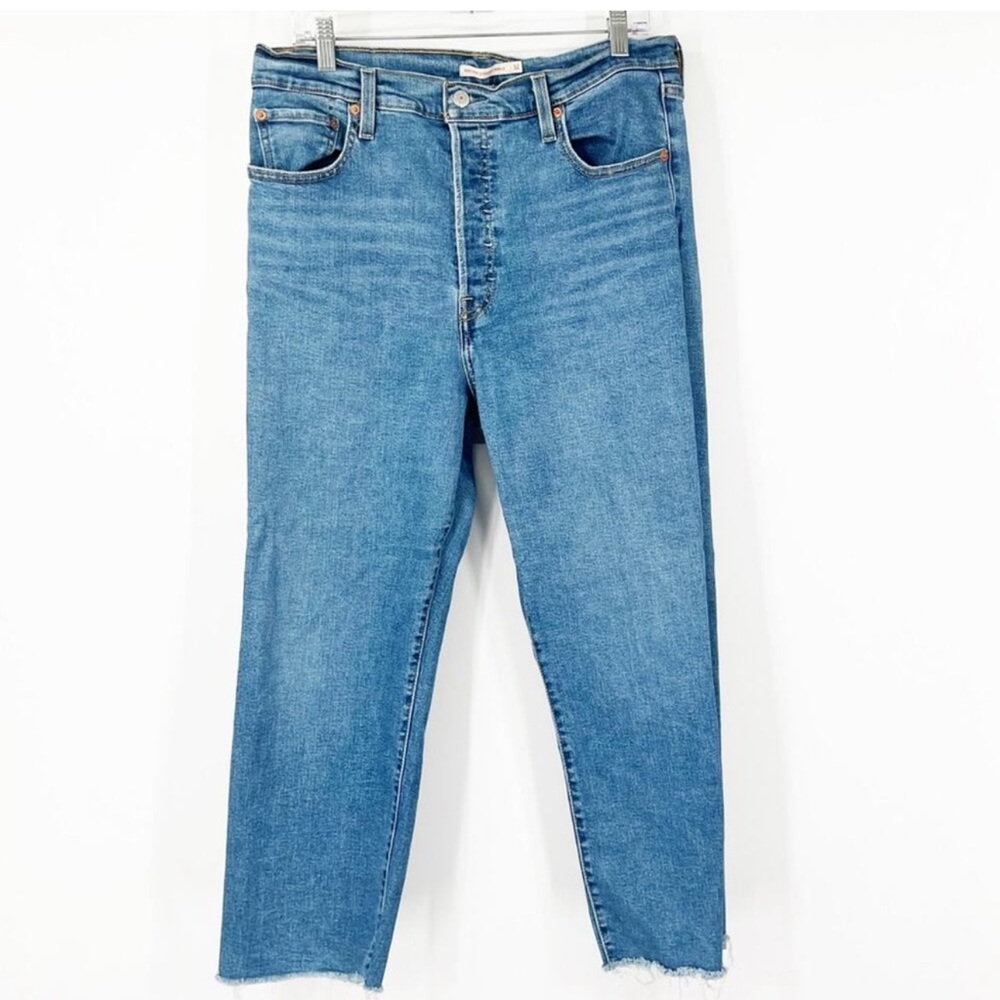 Levi’s Ribcage Straight Ankle Jeans Button Fly High Rise Raw Hem